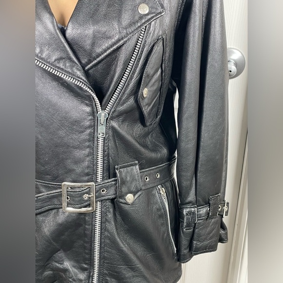 Schott NYC 90’s Women’s Vintage LEATHER BIKER LONG JACKET SIZE:10 - Picture 7 of 15